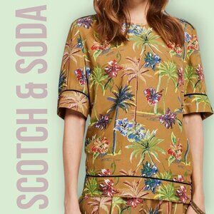 Scotch & Soda Tropical Palm Tree Short Sleeve Blouse Sz L